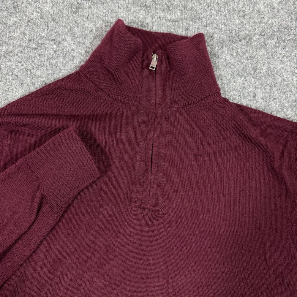 Banana Republic Quarter Zip Pullover Sweater Mens L Maroon 100% Merino Wool EUC